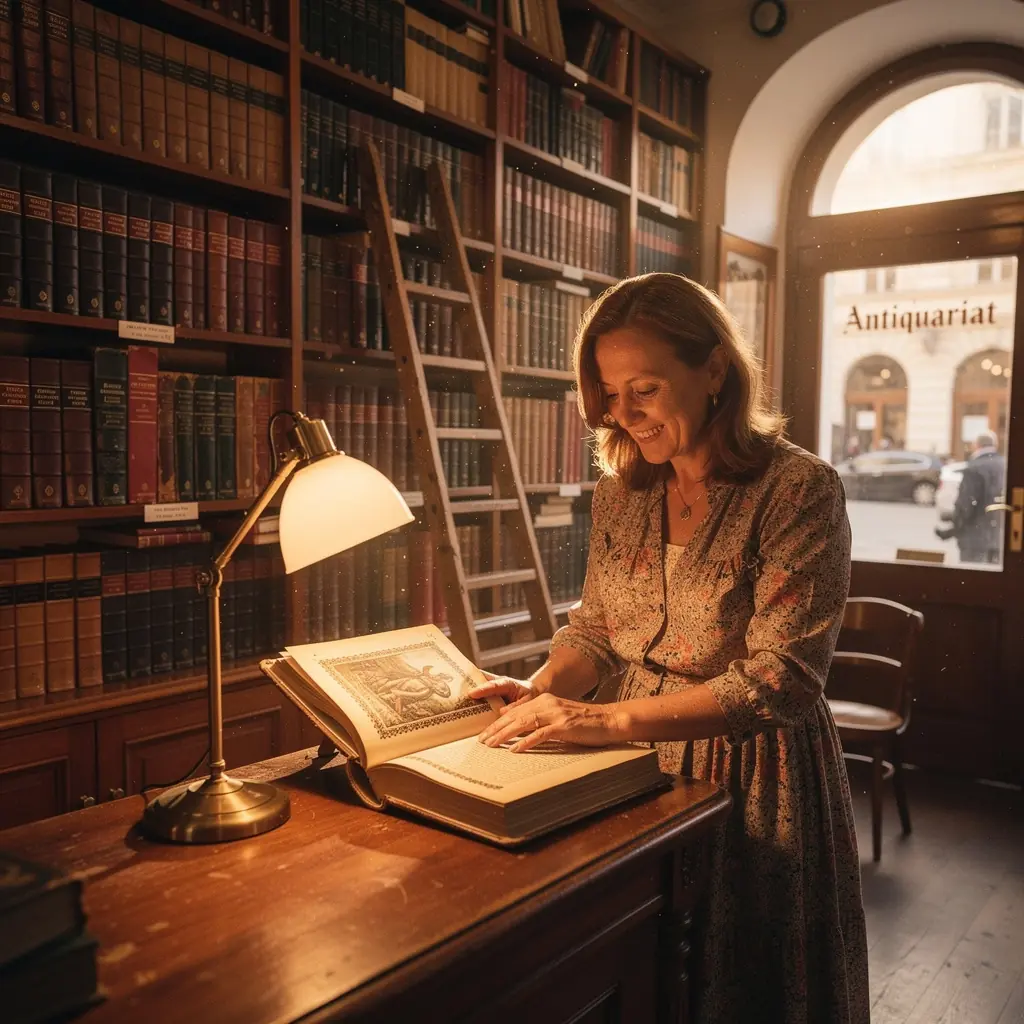 Ein antikes Buch mit einem verzierten Einband und goldenen Verzierungen, das auf einem Tisch liegt.