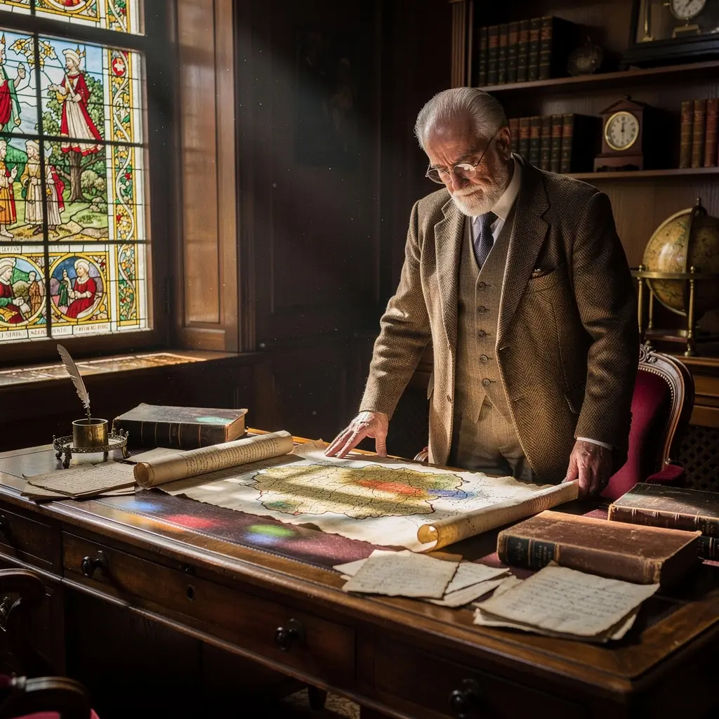 Eine historische Handschrift, die in einem alten Regal aufbewahrt wird, mit sichtbar vergilbten Seiten.